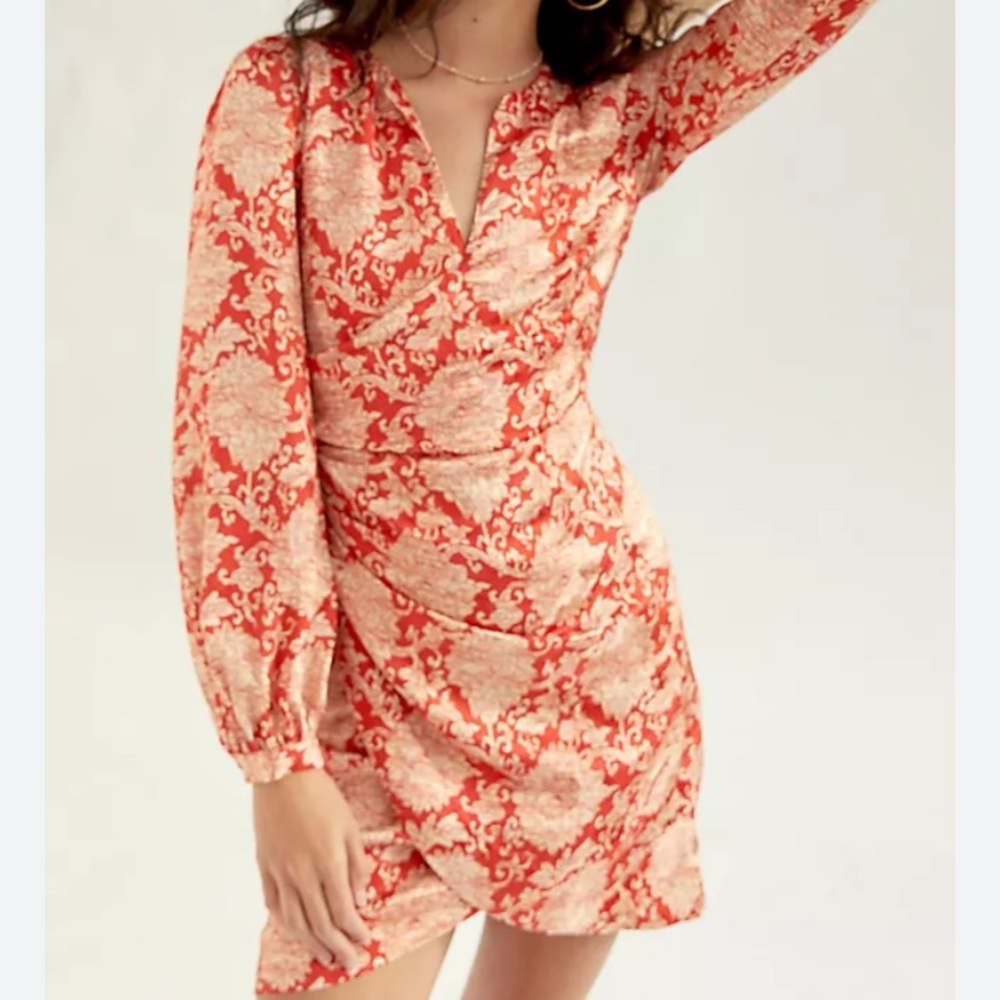 Anthropologie Red and Cream Long Sleeve Dress